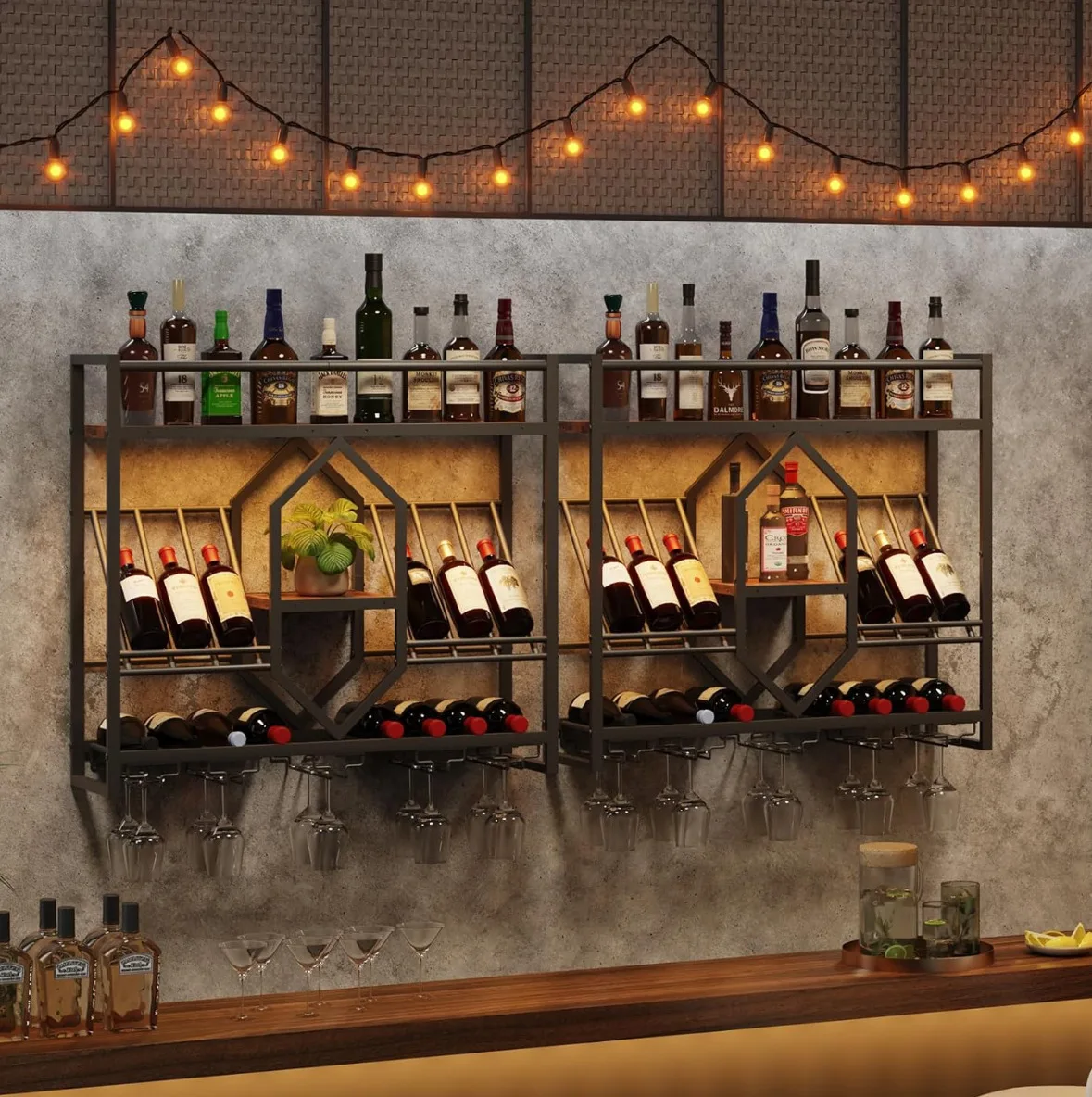 Wrought iron bar wine rack, wa - Wine Rack Wall Mount ulasan dan harga