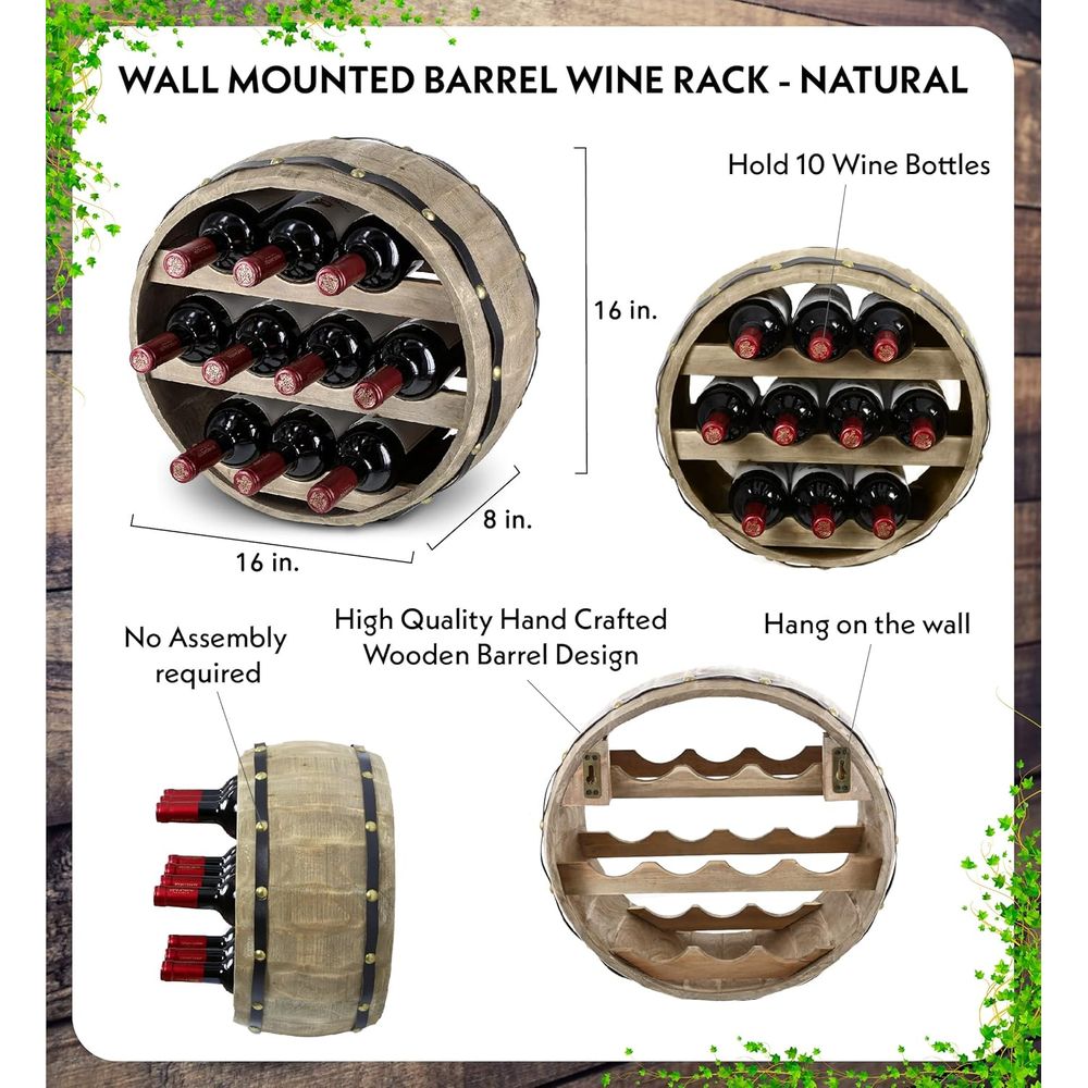 Natural Wood Industrial Wall M - Wine Rack Wall Mount ulasan dan harga