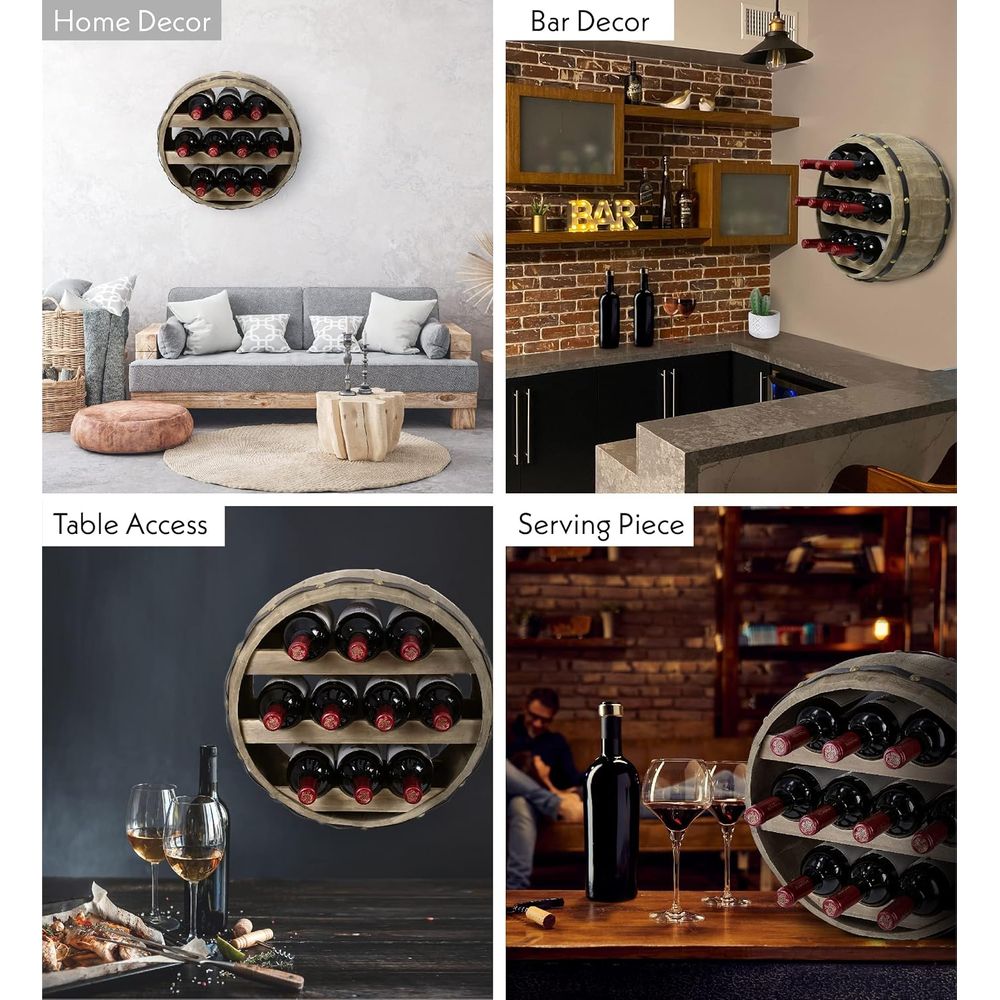 Natural Wood Industrial Wall M - Wine Rack Wall Mount ulasan dan harga