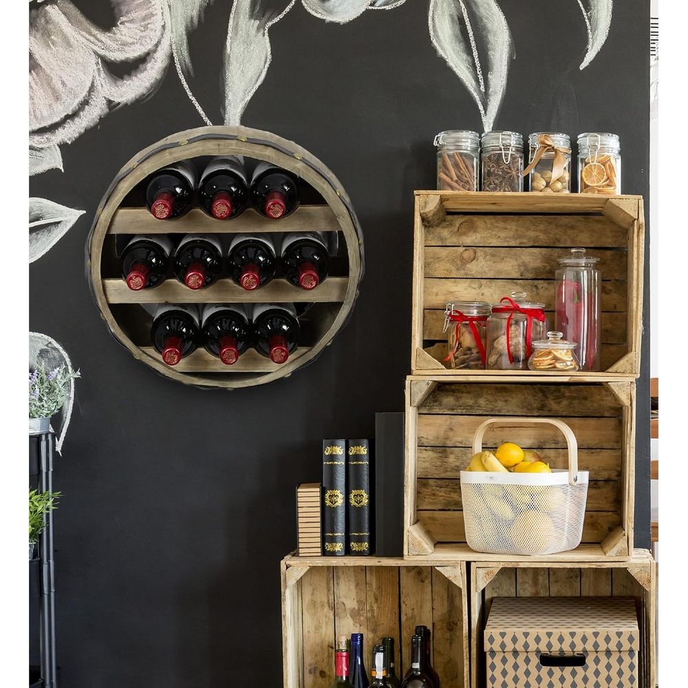 Natural Wood Industrial Wall M - Wine Rack Wall Mount ulasan dan harga